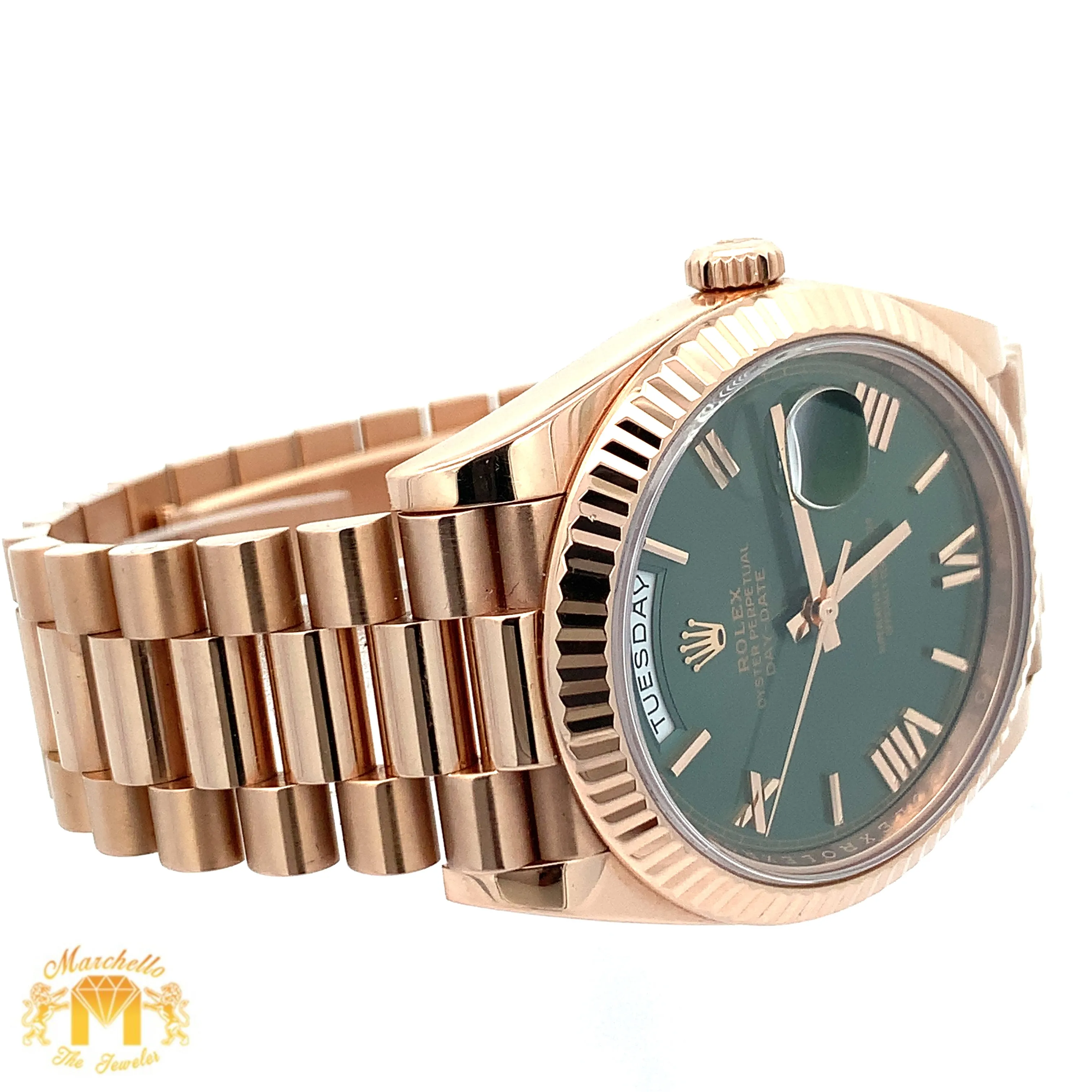 Full factory 40mm 18k Rose Gold Rolex Day-Date Presidential Watch (olive anniversary dial)