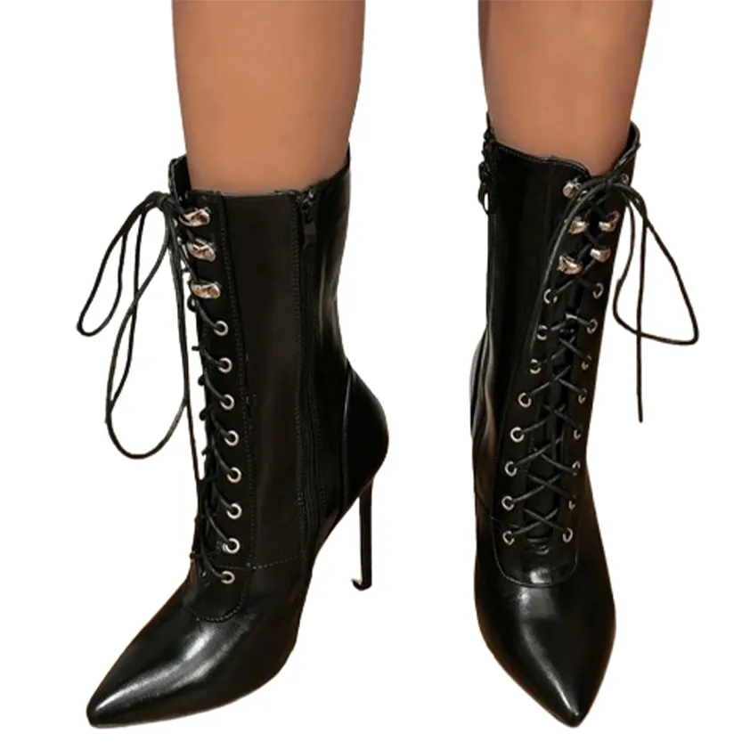 Funki Buys | Boots | Women's Lace Up Stiletto Chelsea Boots