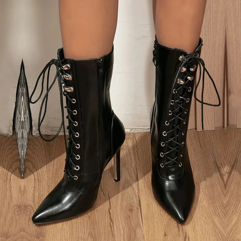 Funki Buys | Boots | Women's Lace Up Stiletto Chelsea Boots