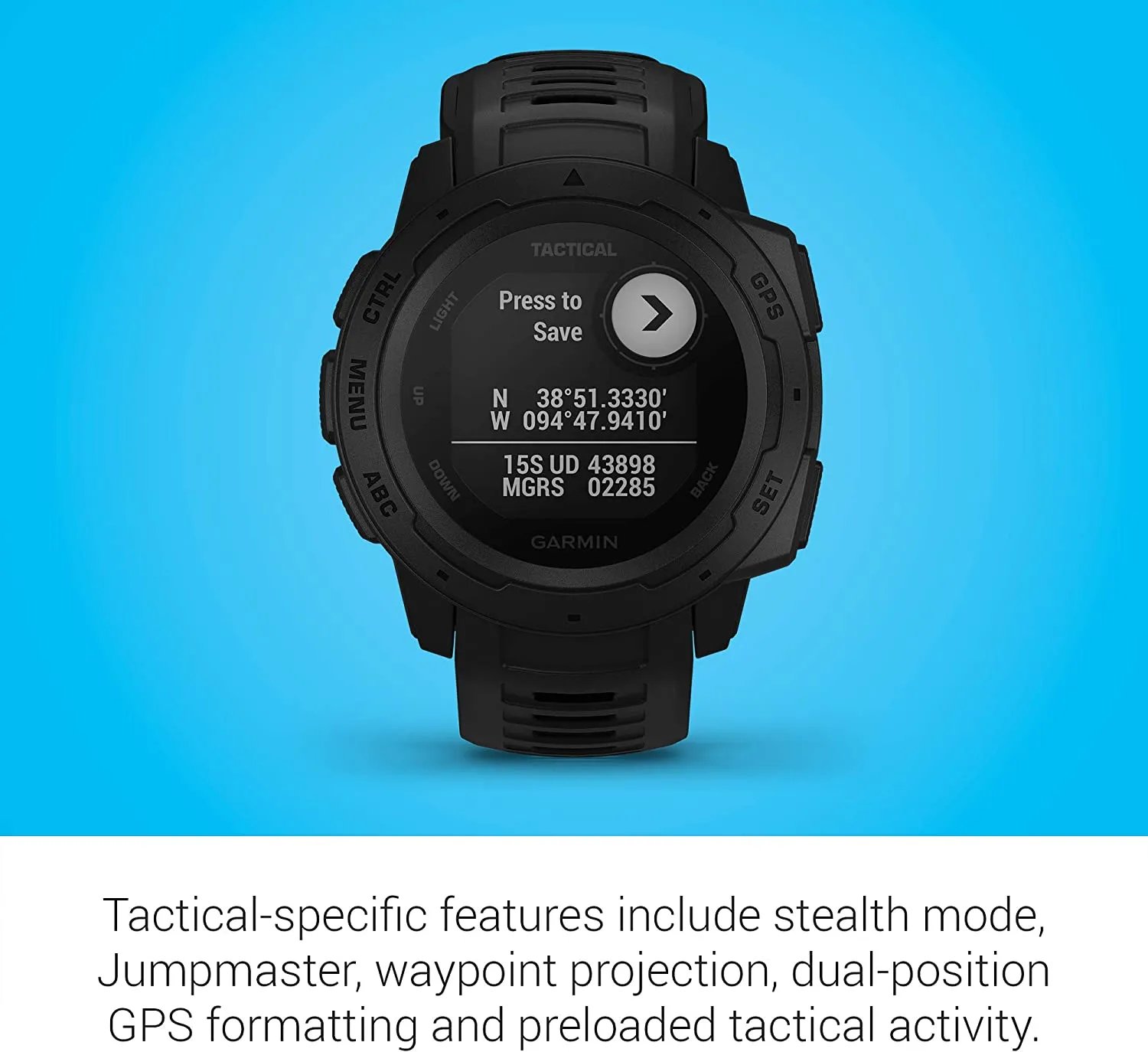 Garmin Instinct Tactical, Rugged GPS Watch, Tactical Specific Features, Constructed to U.S. Military Standard 810G for Thermal, Shock and Water Resistance, Black