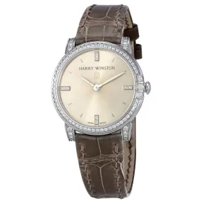 Harry Winston Midnight Silver Dial 18kt White Gold Diamond Satin Ladies Watch MIDQHM32WW002