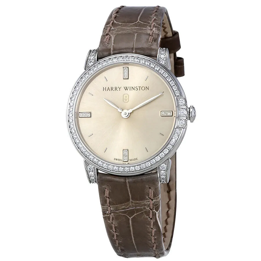 Harry Winston Midnight Silver Dial 18kt White Gold Diamond Satin Ladies Watch MIDQHM32WW002