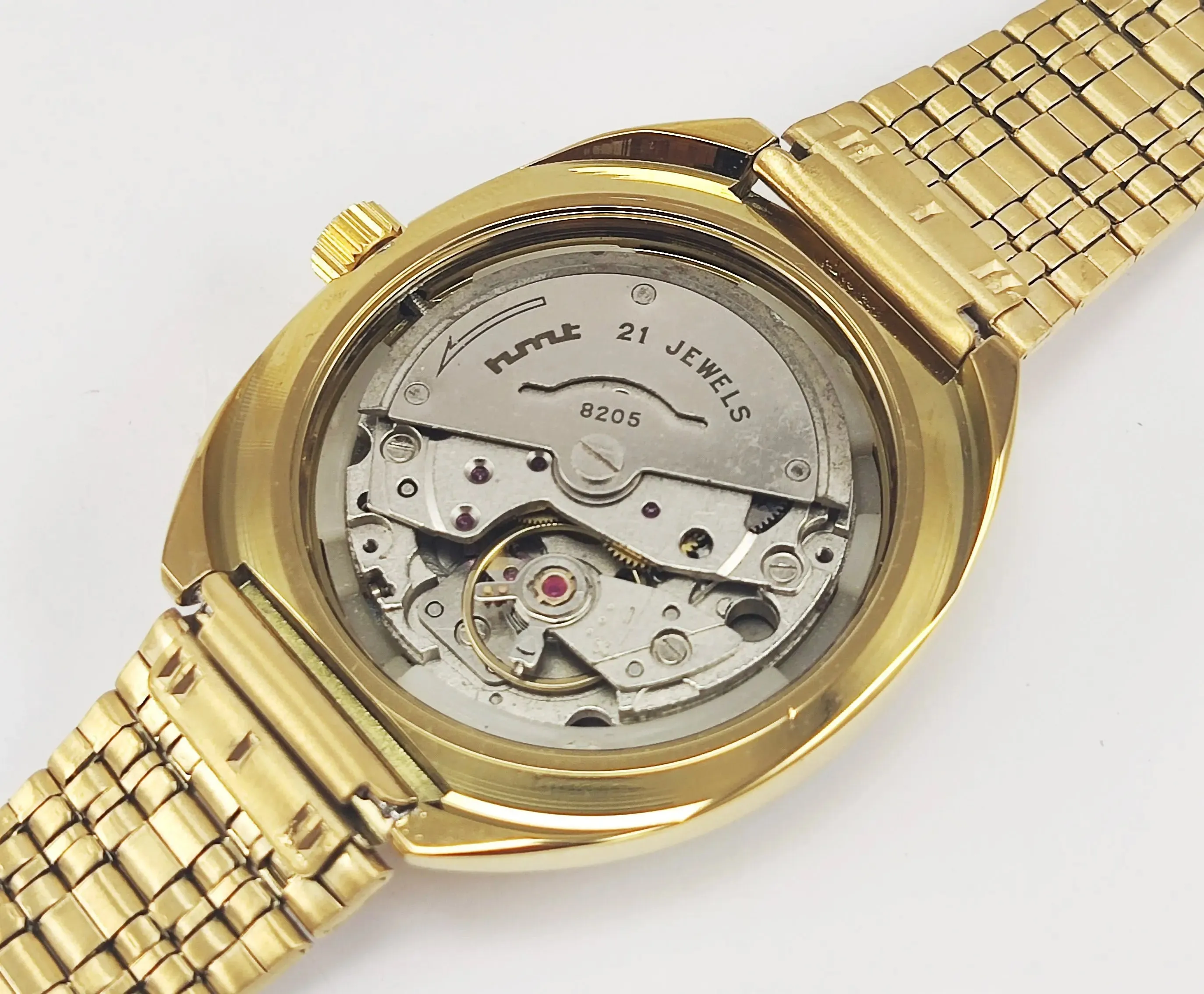 HMT Kajal Para Shock 21 Jewels Golden Dial Day Date Function Mechanical Automatic Men's Wrist Watch
