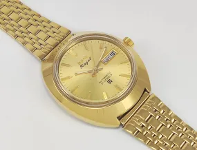 HMT Kajal Para Shock 21 Jewels Golden Dial Day Date Function Mechanical Automatic Men's Wrist Watch