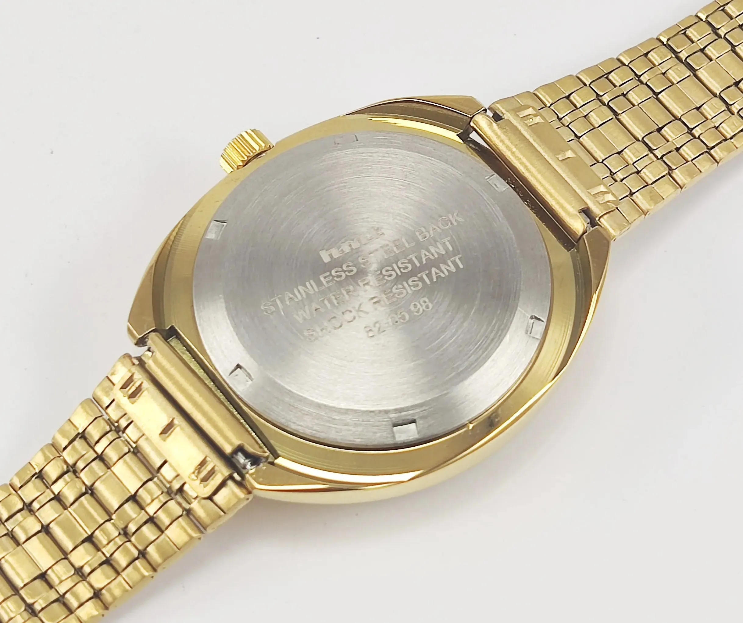 HMT Kajal Para Shock 21 Jewels Golden Dial Day Date Function Mechanical Automatic Men's Wrist Watch