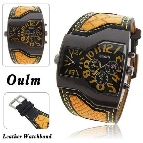 Hot Sale Famous Brand Oulm Men Military Watches With Leather Band Outdoor watches Top Quality