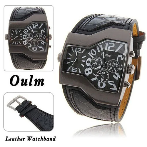 Hot Sale Famous Brand Oulm Men Military Watches With Leather Band Outdoor watches Top Quality