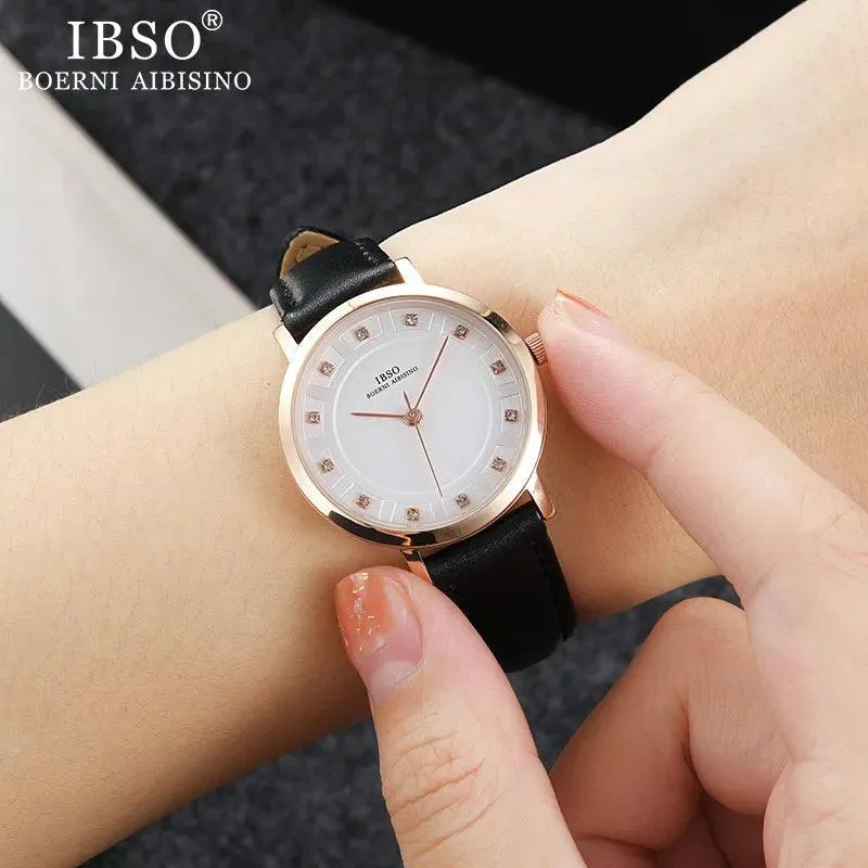 IBSO 36WB Ultra-thin Leather Strap Women's Quartz Watches