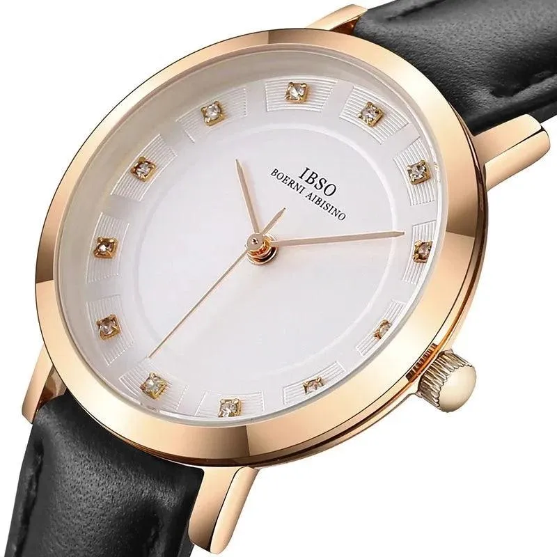 IBSO 36WB Ultra-thin Leather Strap Women's Quartz Watches