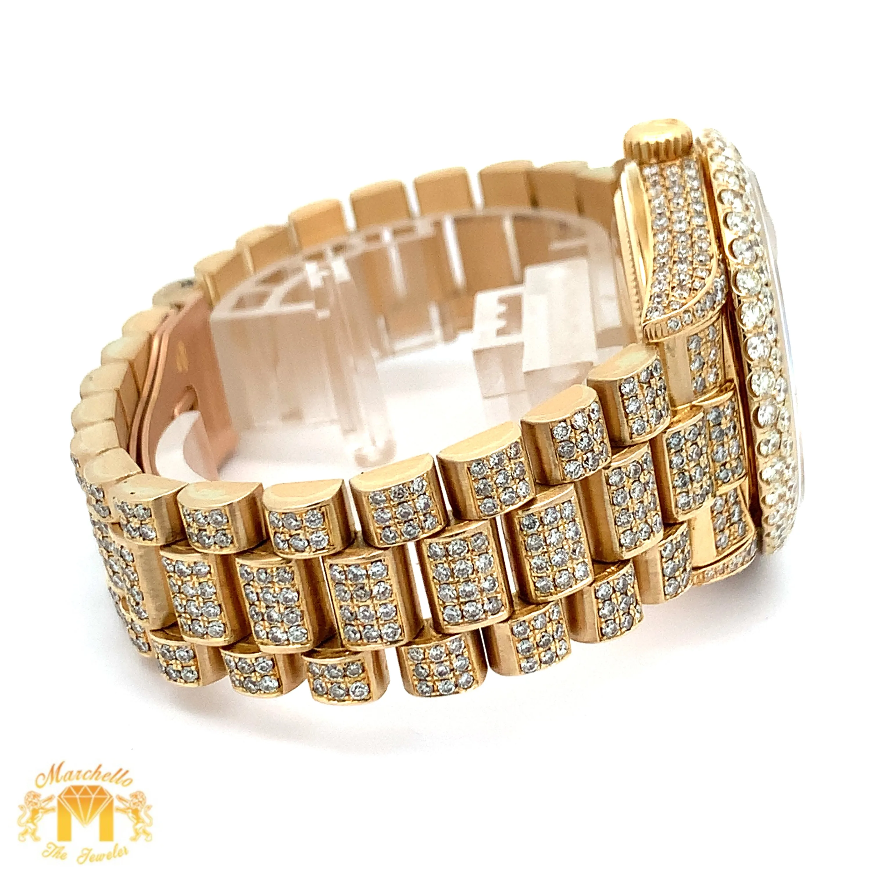 Iced out 36mm Rolex Presidential Watch (diamond dial with Roman numerals)