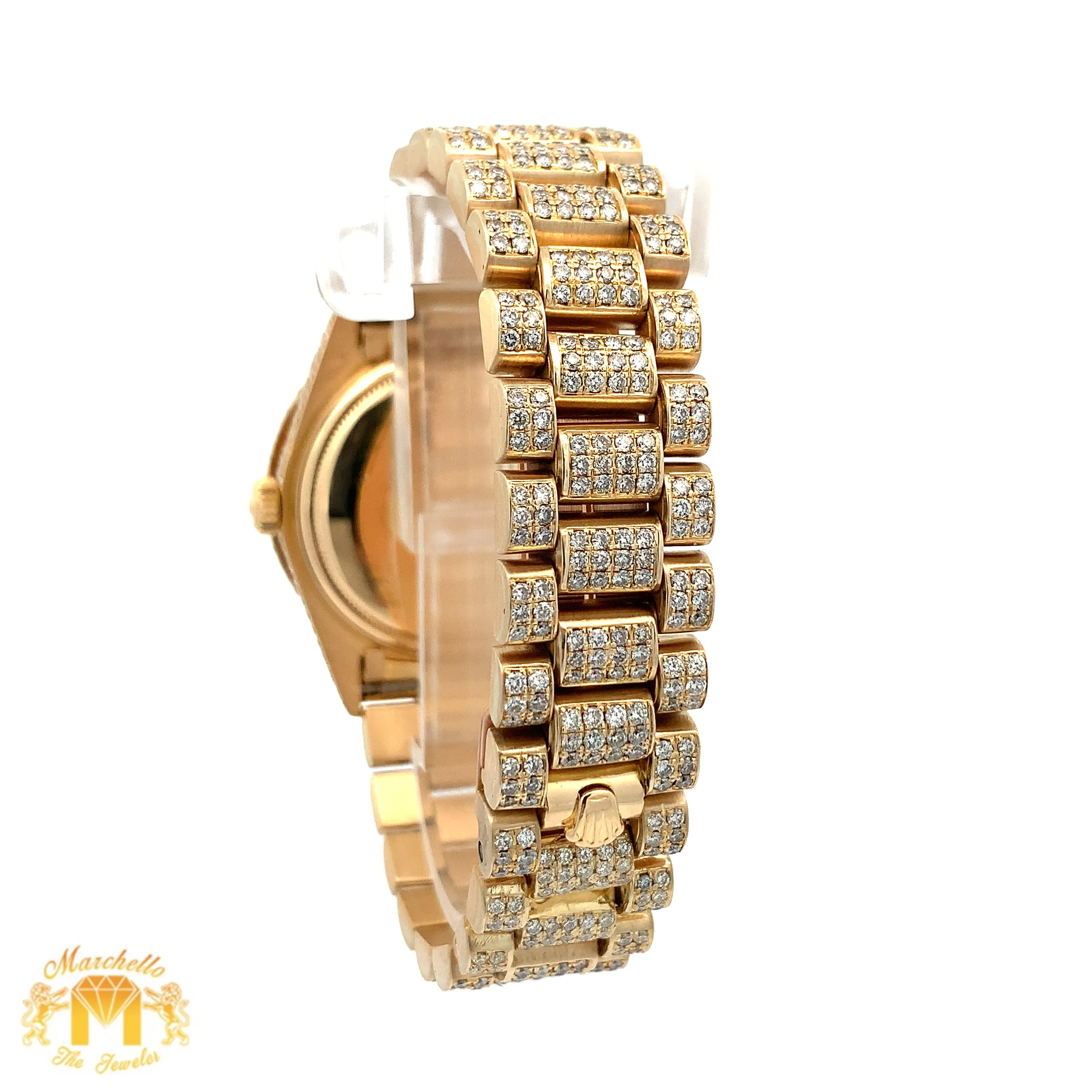 Iced out 36mm Rolex Presidential Watch (diamond dial with Roman numerals)