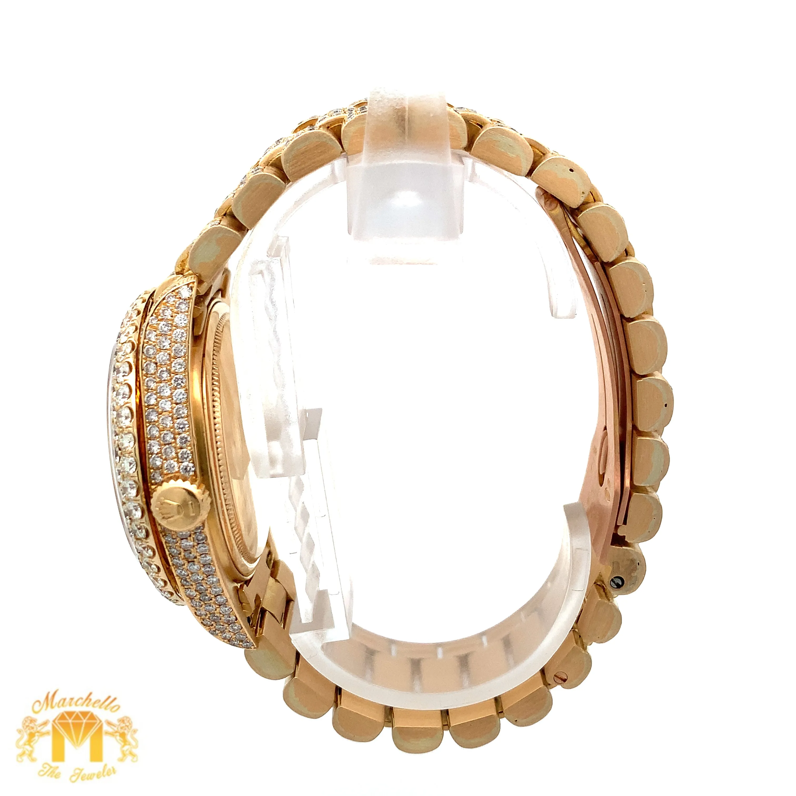 Iced out 36mm Rolex Presidential Watch (diamond dial with Roman numerals)