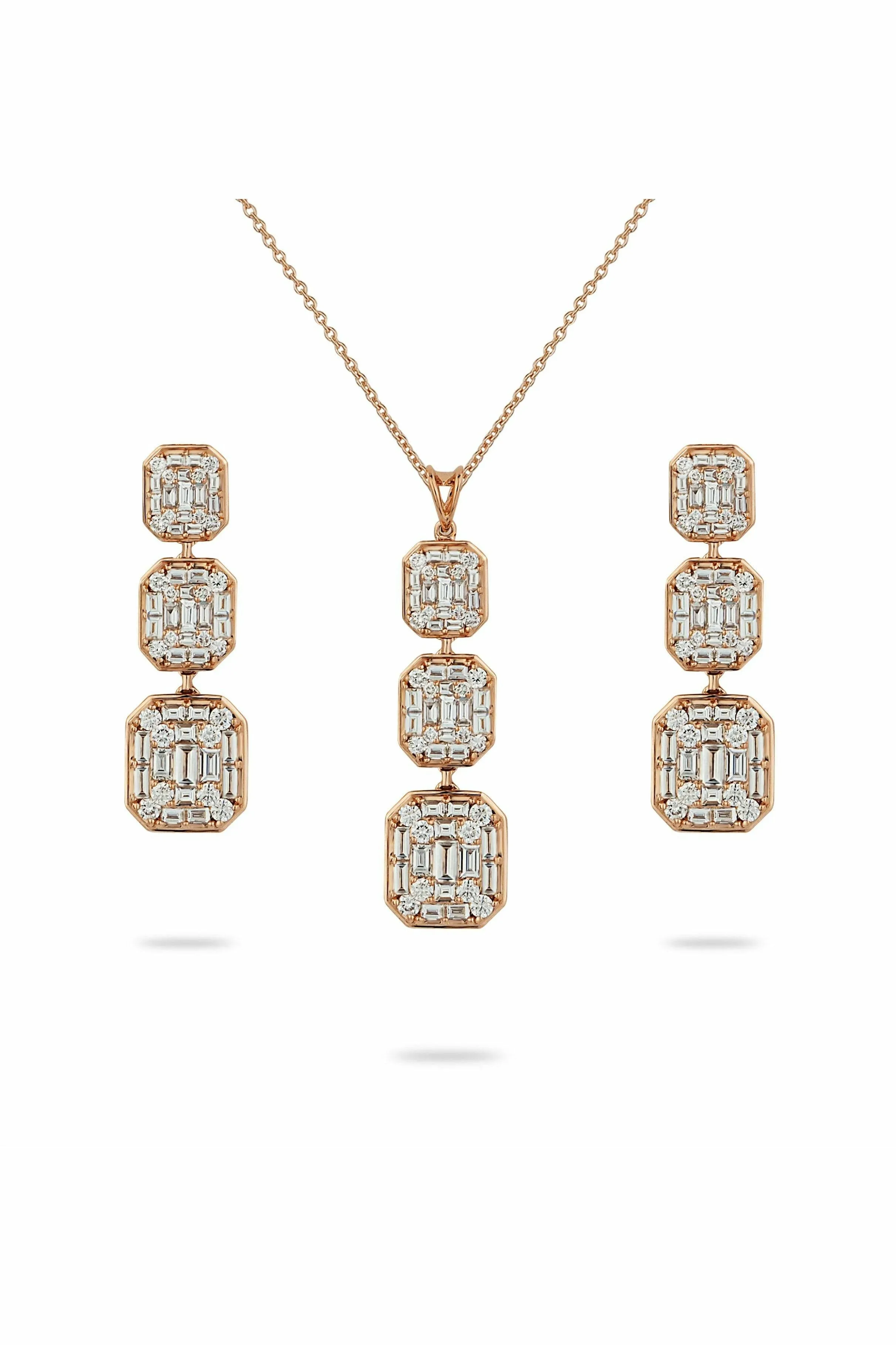 illusion triple tier pendant with earrings