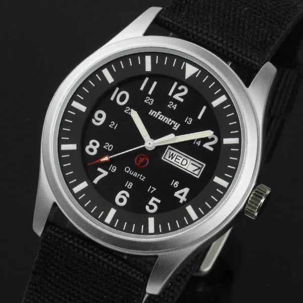 INFANTRY Mens Watches Relojes Hombre Luminous Watches New Date Day Police Black G10 Nylon Fabric Strap Quartz Watches