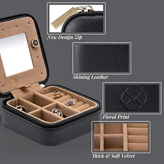 Jewelry Box Small for Rings Earrings with Mirror
