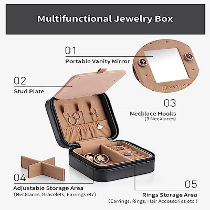 Jewelry Box Small for Rings Earrings with Mirror