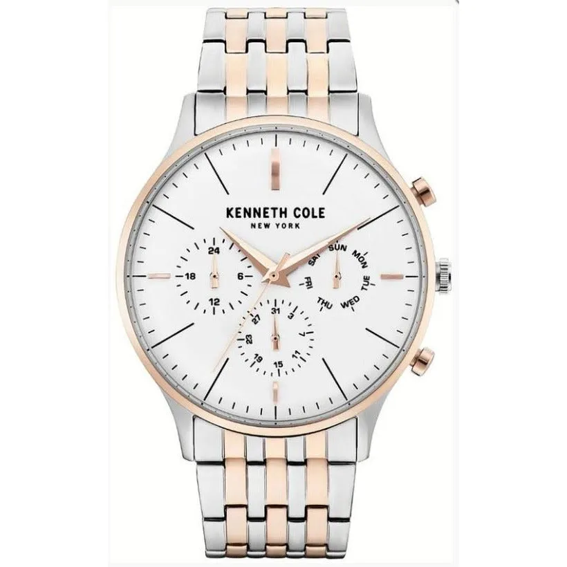 Kenneth Cole Men's Analog Multifunction Watch with Two-tone Stainless Steel Band with Silver Dial KC50586003