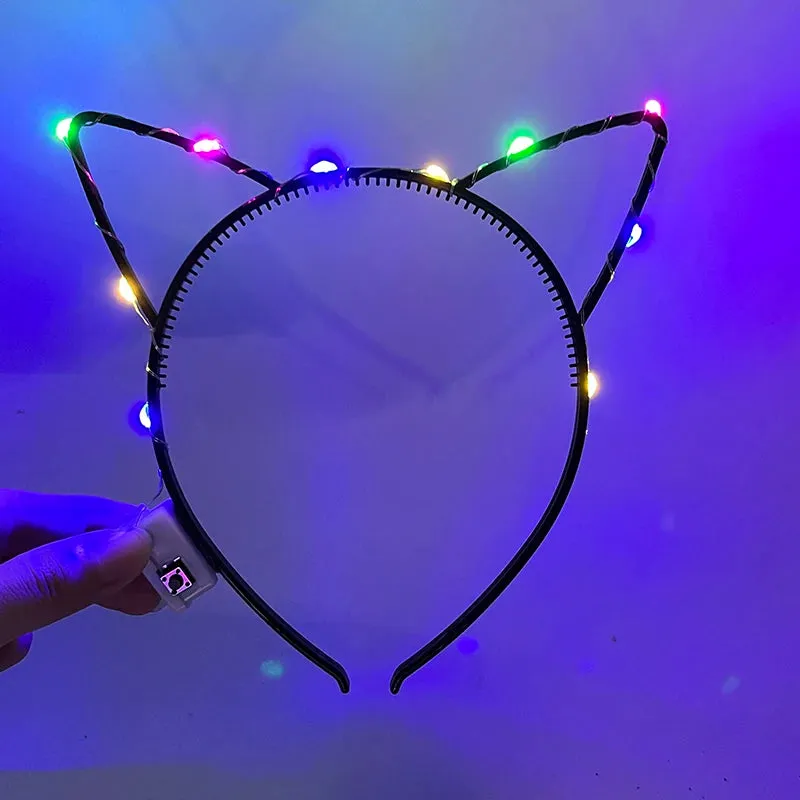 Kitty LED Ears Neko Lovely Colorful Luminous Glowing Hair Band Cat Ear Headband Birthday Party Supplies Neon Headwear Bar Props