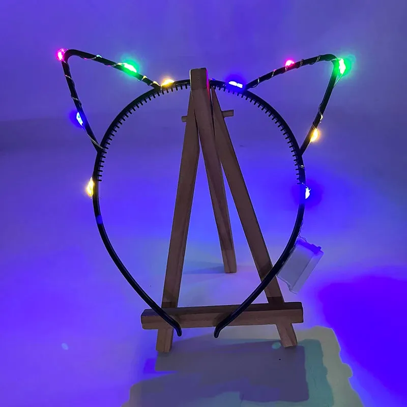 Kitty LED Ears Neko Lovely Colorful Luminous Glowing Hair Band Cat Ear Headband Birthday Party Supplies Neon Headwear Bar Props