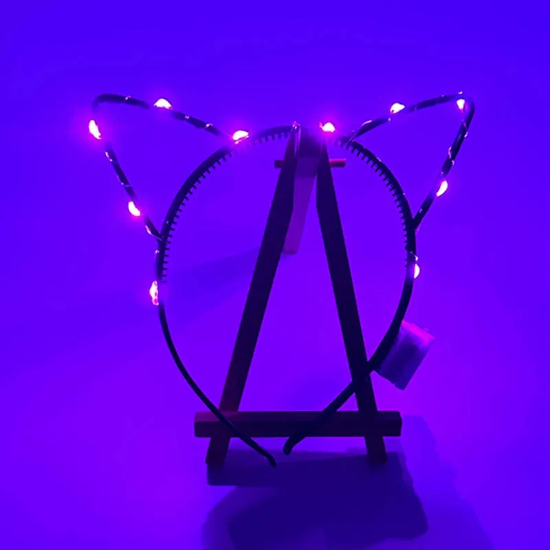 Kitty LED Ears Neko Lovely Colorful Luminous Glowing Hair Band Cat Ear Headband Birthday Party Supplies Neon Headwear Bar Props
