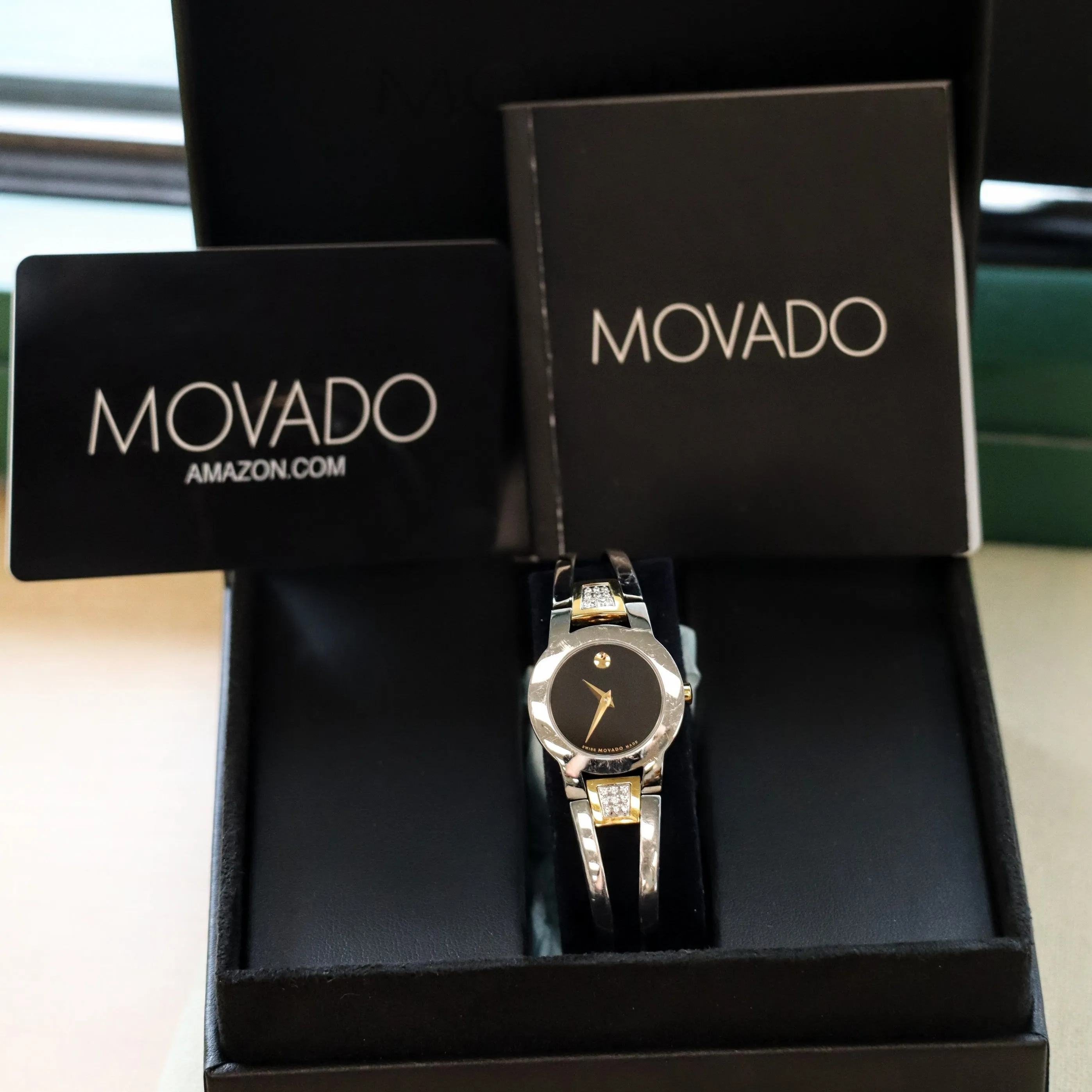 Ladies MOVADO Amorosa Watch Two-Tone Bangle Bracelet Wristwatch Ref. 81 E4 1842 - Double Box & Papers!