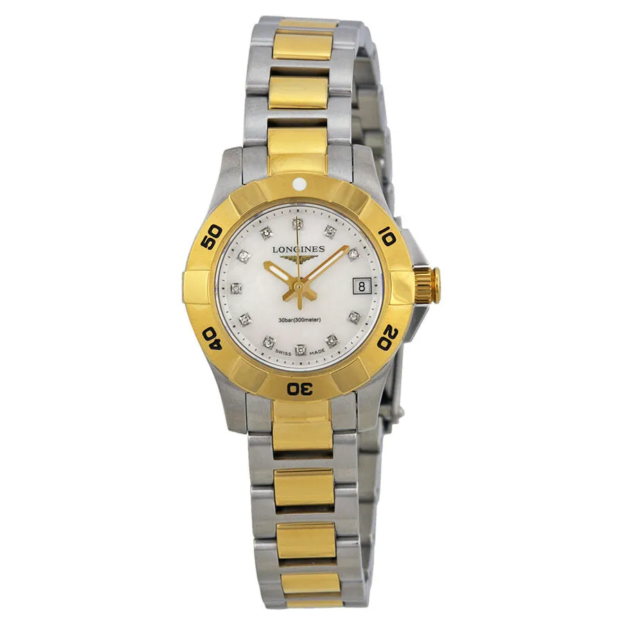 Longines Hydro Conquest Mother of Pearl Diamond Dial Two Tone Ladies Watch L31983877 L3.198.3.87.7