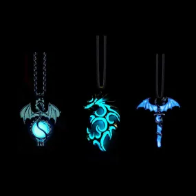 Luminous Dragon Necklace Glowing Night Fluorescence Antique Harajuku Style Silver Plated Glow In The Dark Necklace for Men Women Party Hallowen