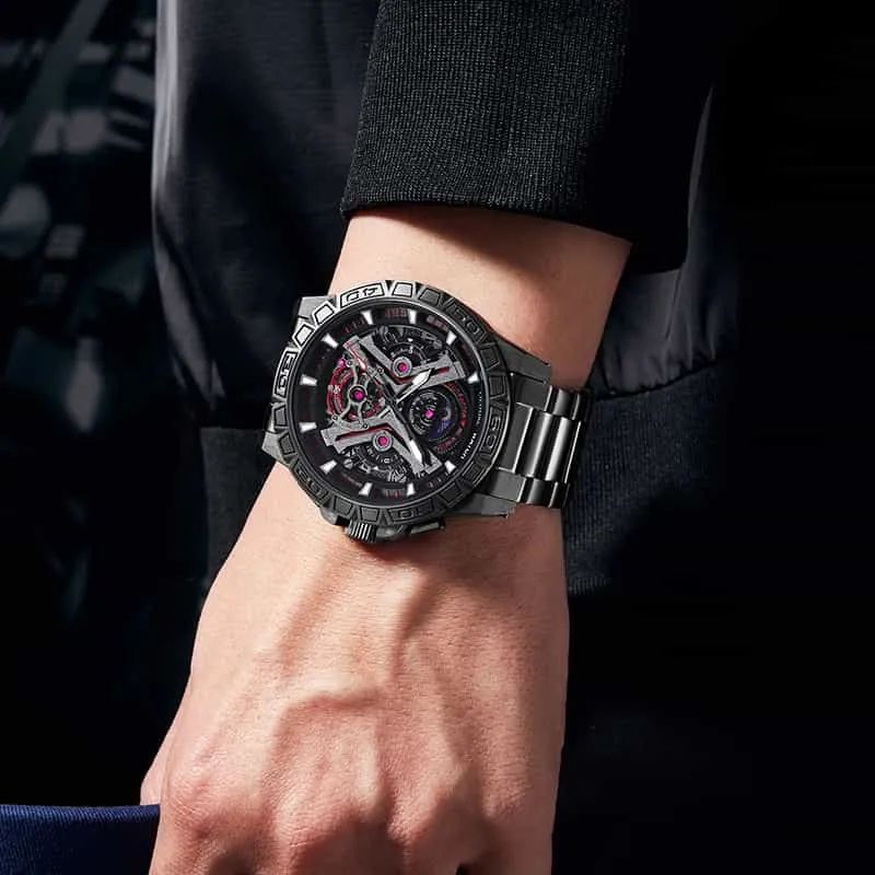 Luxury Brand Creative Big Dial Hollow Skeleton Tourbillion Winder Mechanical Watches For Men Silver