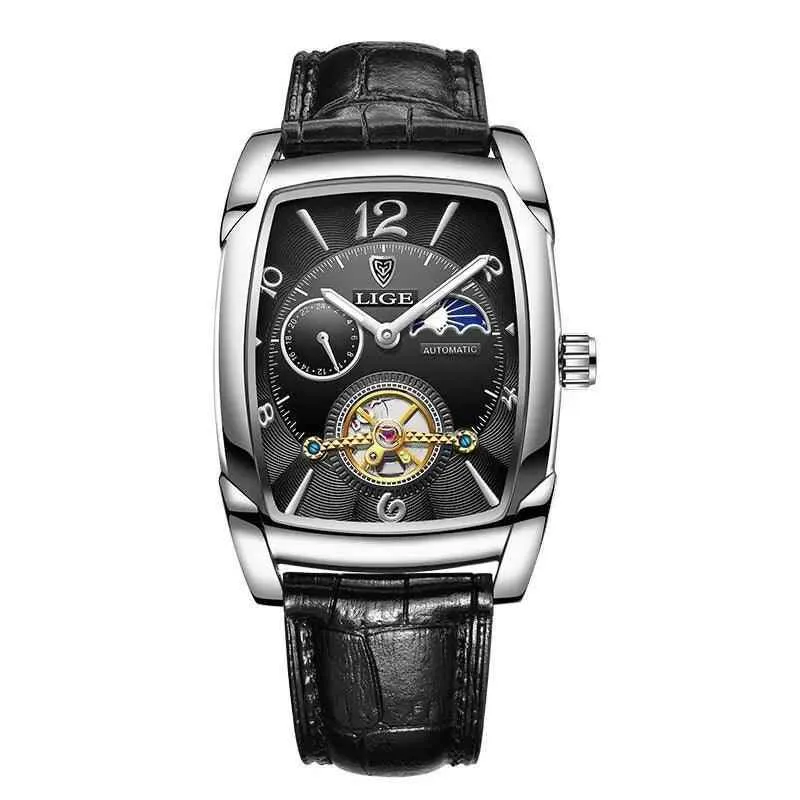 Luxury Gold Automatic Mechanical Men Watches Moon Phase Leather Strap Waterproof Skeleton Self Wind Wristwatch