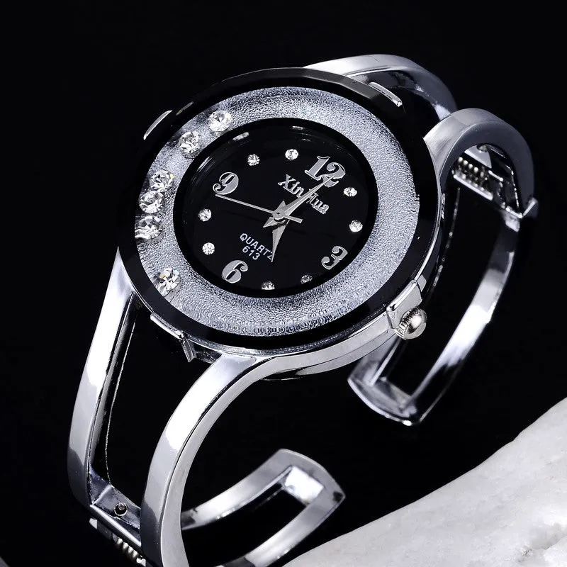 Luxury Women bangle watches quartz fashion bracelet watch crystal stainless steel brand xinhua round dial wristwatch