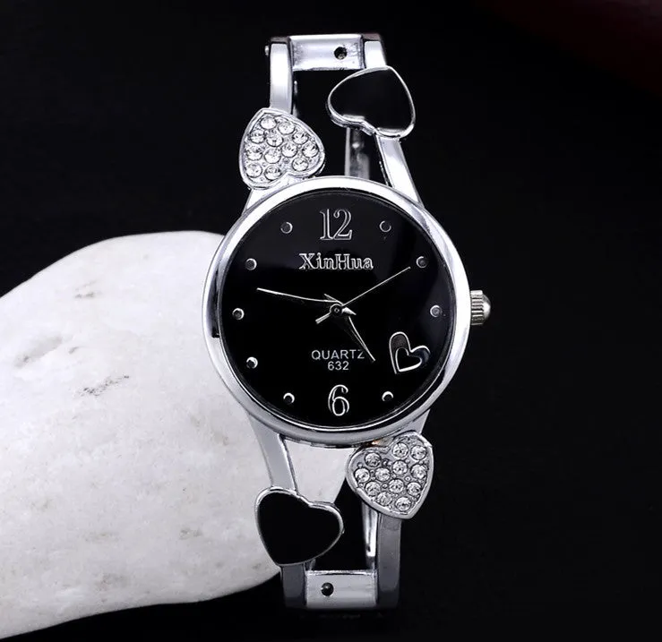 Luxury Women bangle watches quartz fashion bracelet watch crystal stainless steel brand xinhua round dial wristwatch