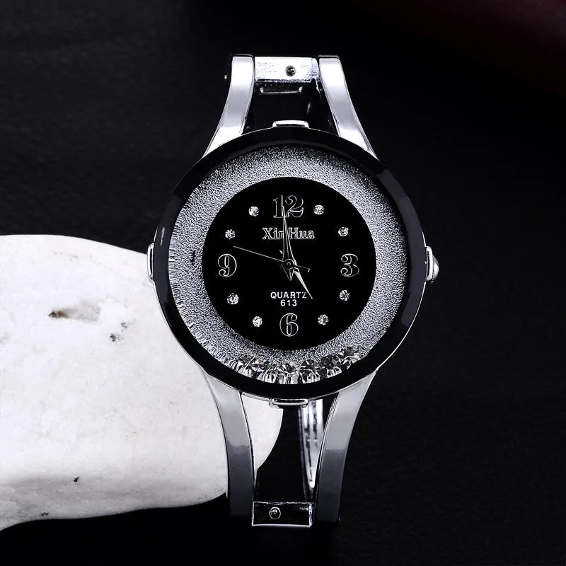 Luxury Women bangle watches quartz fashion bracelet watch crystal stainless steel brand xinhua round dial wristwatch
