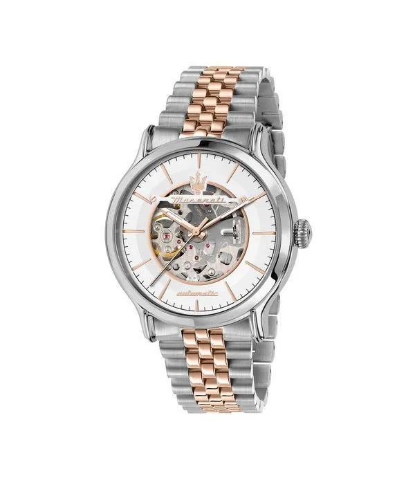 Maserati Epoca Two Tone Stainless Steel Silver Skeleton Dial Automatic R8823118011 100M Men's Watch