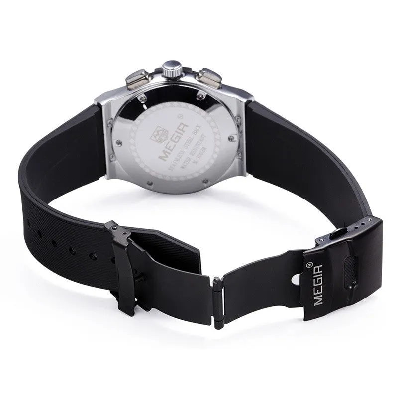 MEGIR Auto Date Chronograph Men Watch Waterproof Fashion Casual Silicone Strap Military Sport Watches Clock
