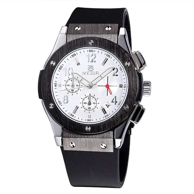 MEGIR Auto Date Chronograph Men Watch Waterproof Fashion Casual Silicone Strap Military Sport Watches Clock
