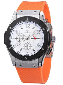 MEGIR Auto Date Chronograph Men Watch Waterproof Fashion Casual Silicone Strap Military Sport Watches Clock