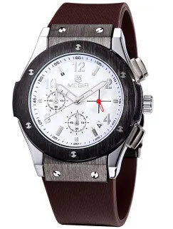 MEGIR Auto Date Chronograph Men Watch Waterproof Fashion Casual Silicone Strap Military Sport Watches Clock