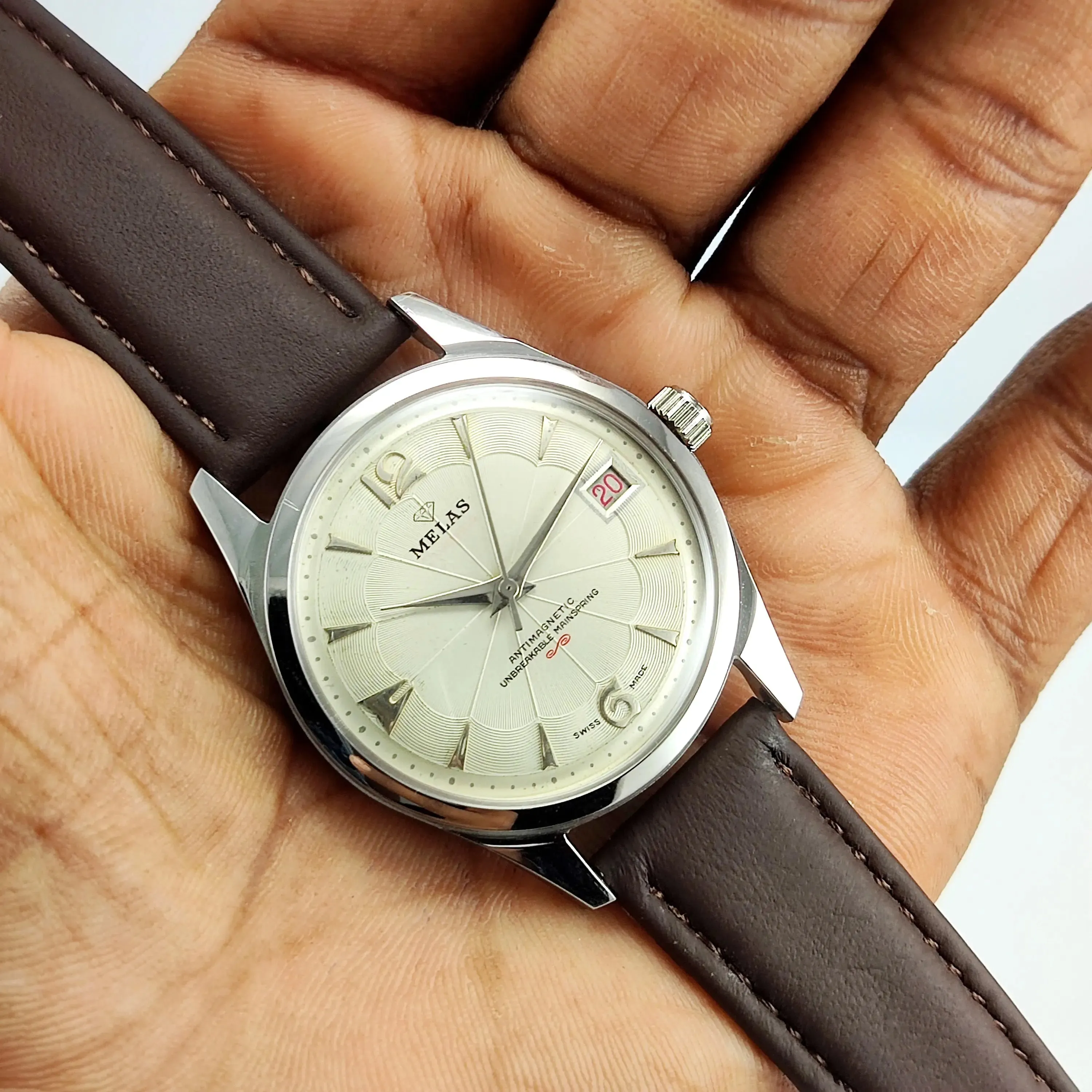 Melas Pearl Dial 17 Jewels Transparent Back Date Function Men's Watch