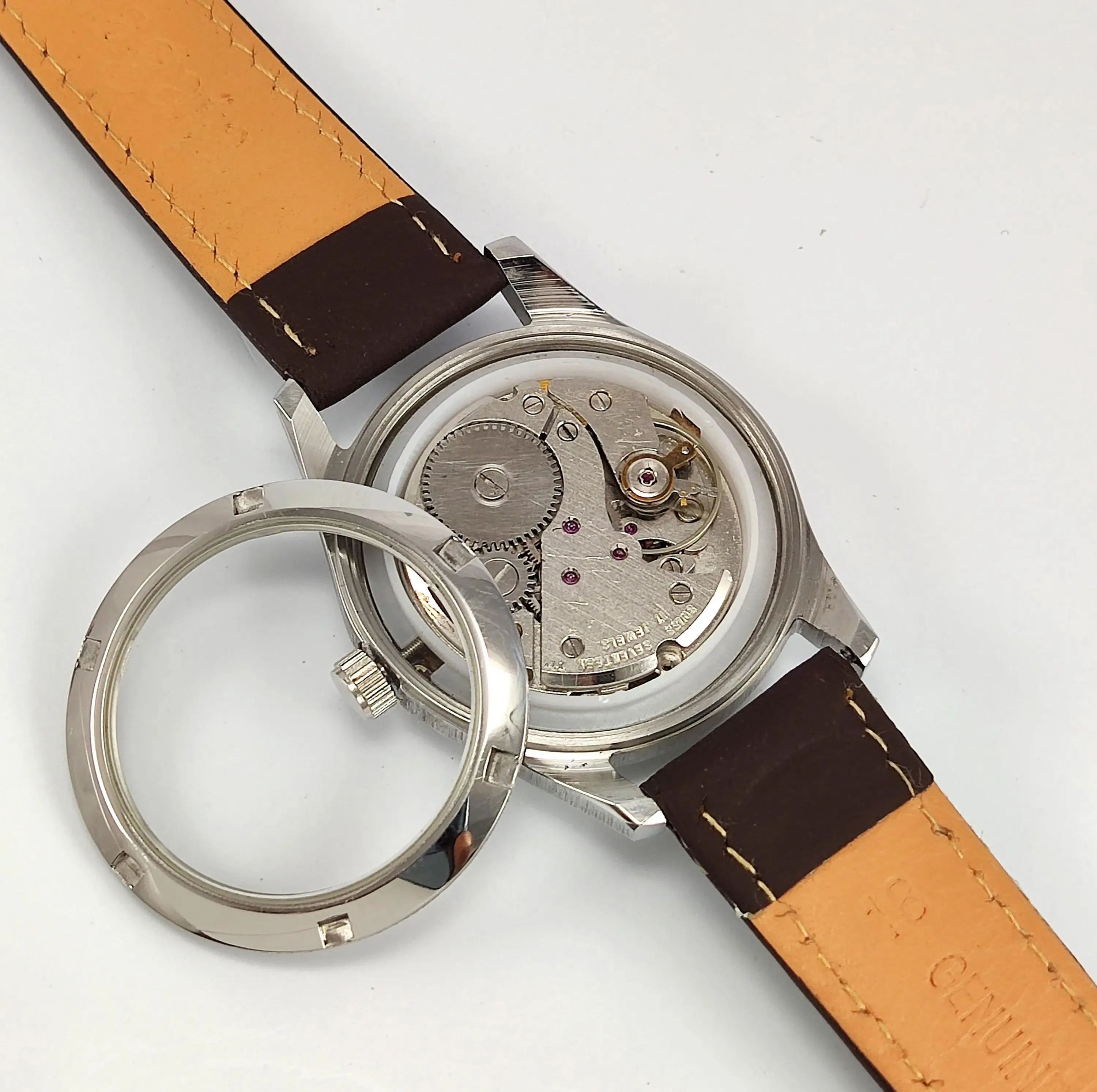 Melas Pearl Dial 17 Jewels Transparent Back Date Function Men's Watch