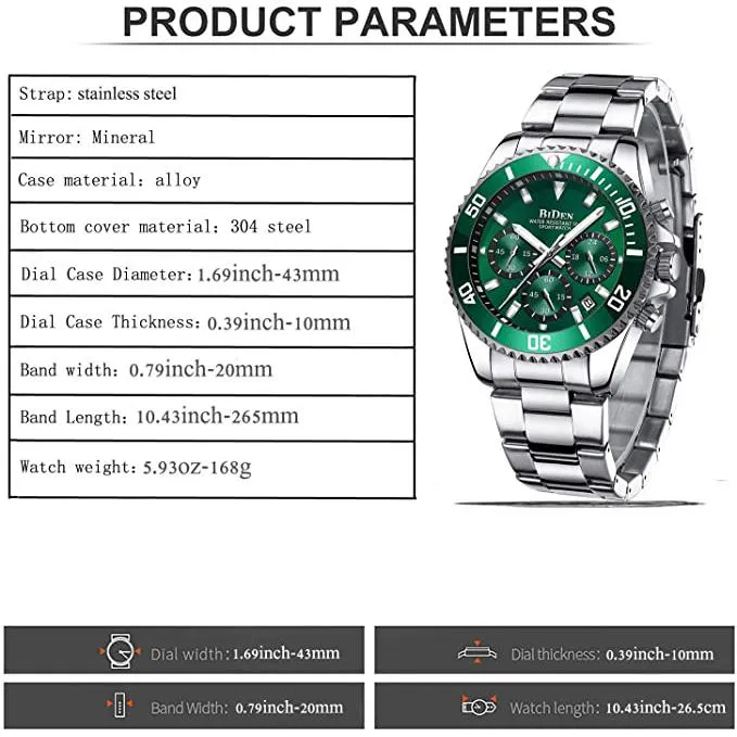 Men's Stainless Steel Watches Chronograph