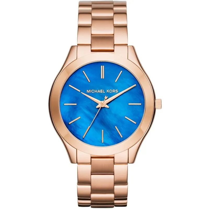 Michael Kors Unisex Watch Slim Runway 42mm Rose Gold Dark Blue MK3494