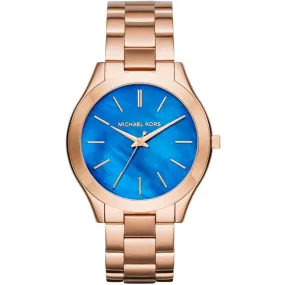 Michael Kors Unisex Watch Slim Runway 42mm Rose Gold Dark Blue MK3494