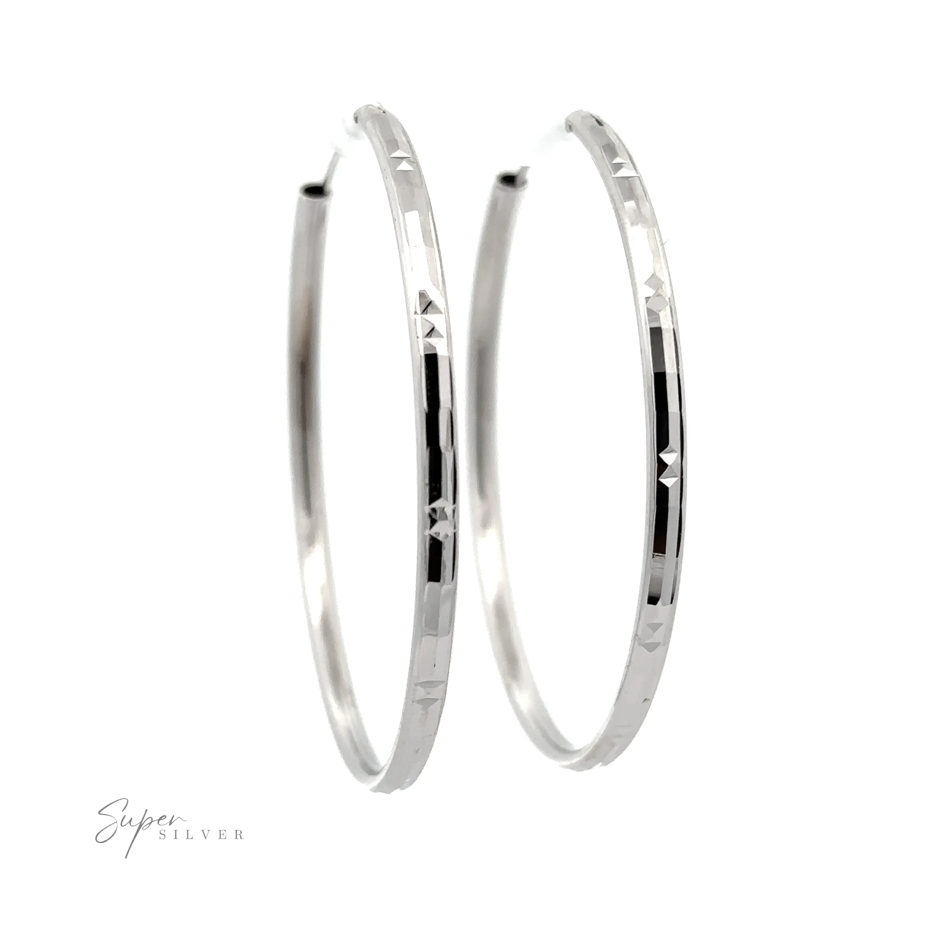 Modern 3mm Rhodium Finish Facet Hoops