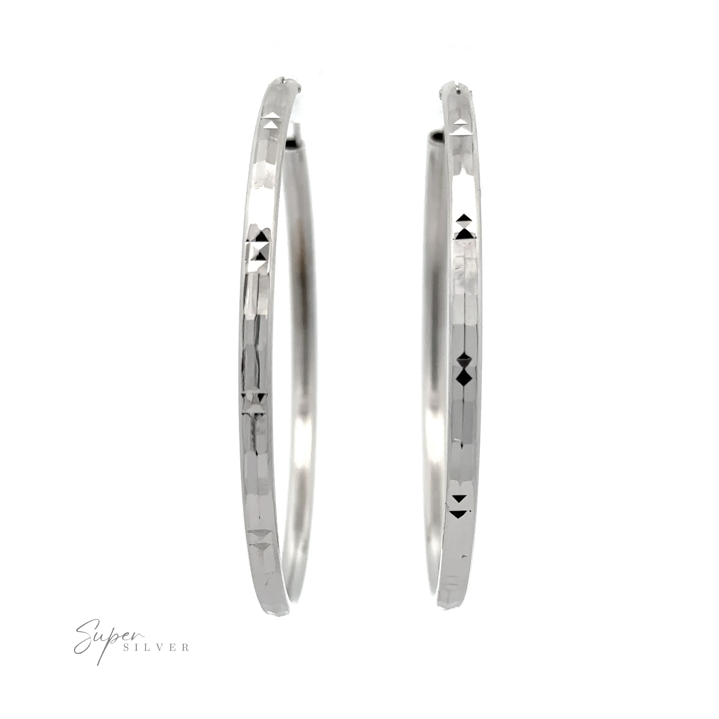 Modern 3mm Rhodium Finish Facet Hoops