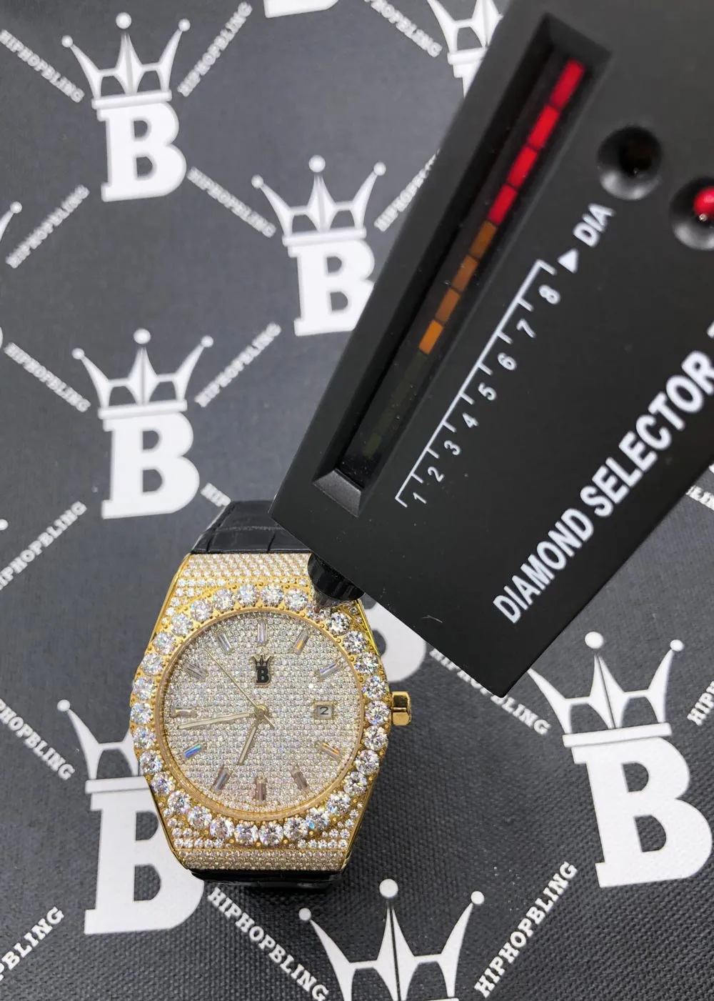 Moissanite Crown Hip Hop Bling Bustdown Leather Watch 20 Carats