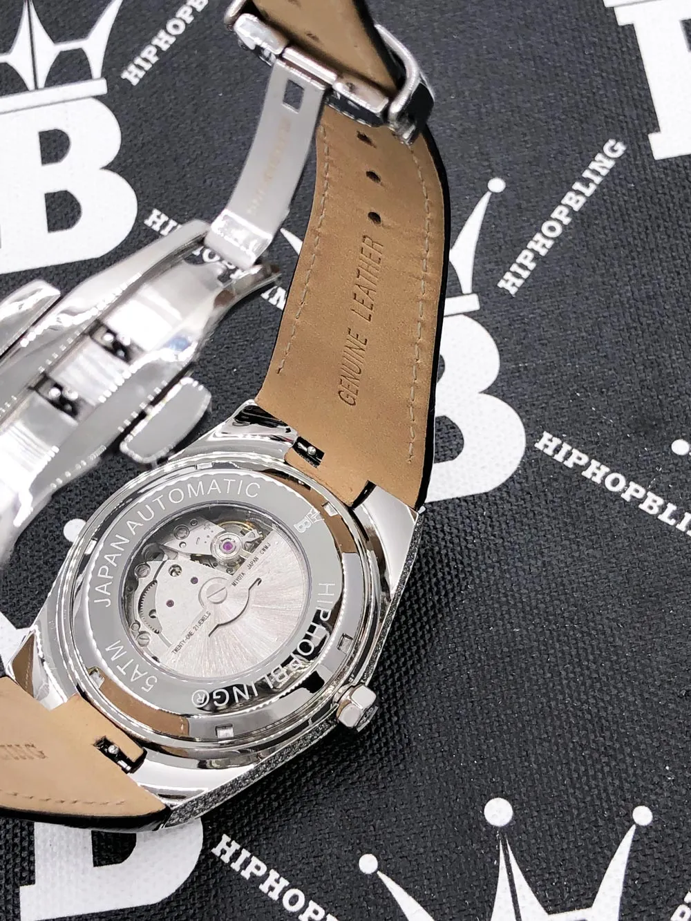 Moissanite Crown Hip Hop Bling Bustdown Leather Watch 20 Carats