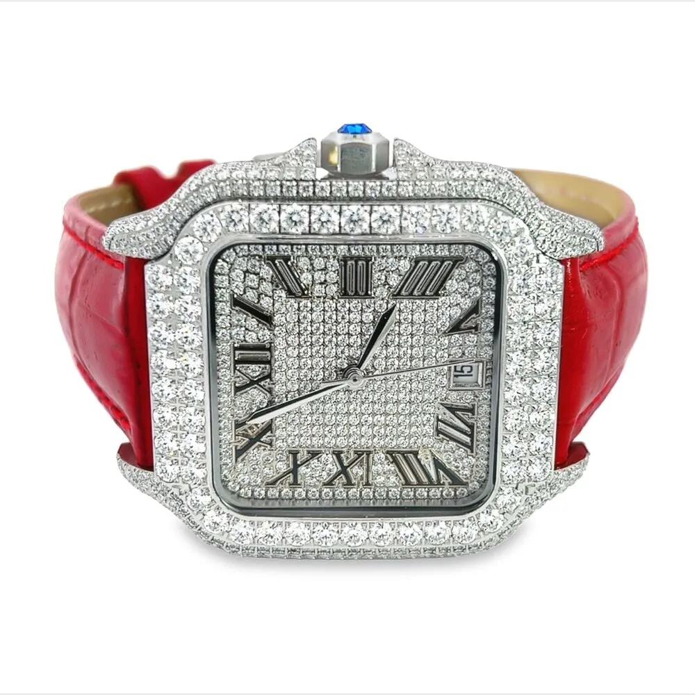 Moissanite VVS Iced Out Baller Square Leather Watch