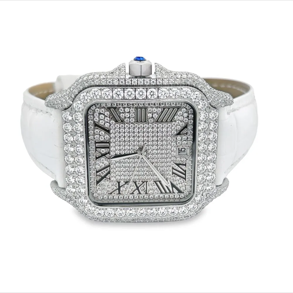 Moissanite VVS Iced Out Baller Square Leather Watch