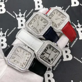 Moissanite VVS Iced Out Baller Square Leather Watch