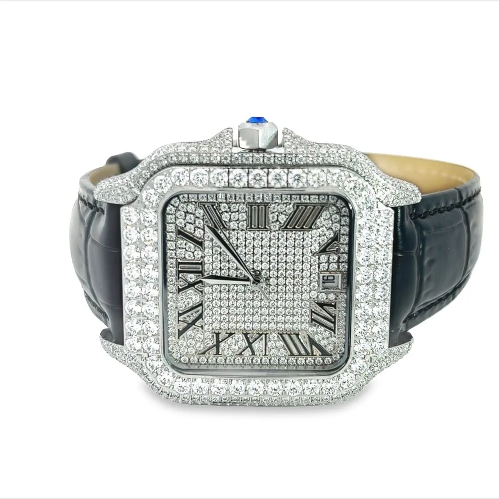 Moissanite VVS Iced Out Baller Square Leather Watch